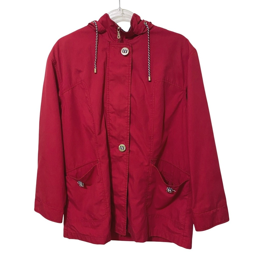 Vintage Mackintosh New England Womens Red Hooded Nautical Utility Rain Jacket M